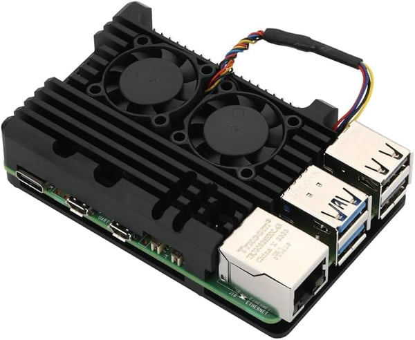 Official Raspberry Pi 5 Aluminium Case with Dual Cooling Fans – Black Metal Enclosure