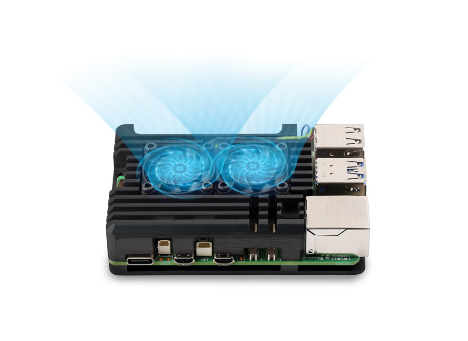 Official Raspberry Pi 5 Aluminium Case with Dual Cooling Fans – Black Metal Enclosure