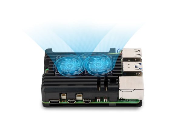 Official Raspberry Pi 5 Aluminium Case with Dual Cooling Fans – Black Metal Enclosure